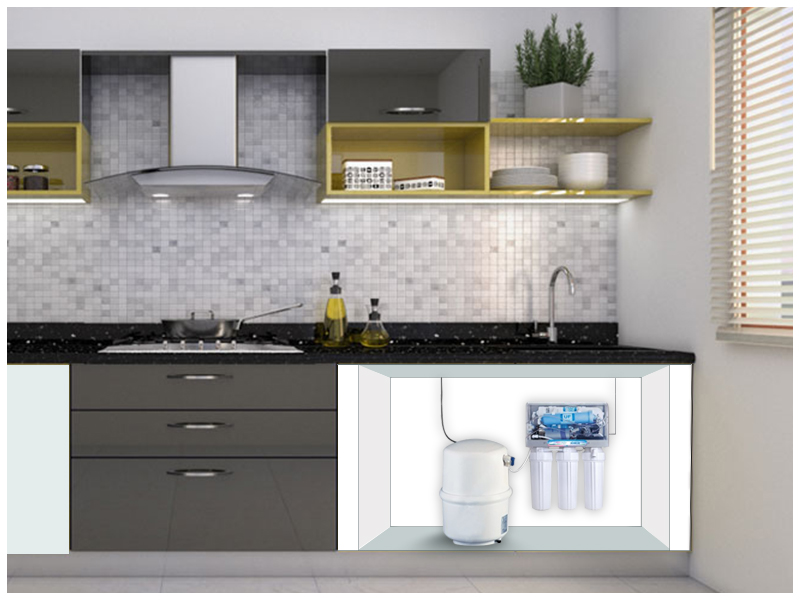 wall mounted water purifier in kitchen